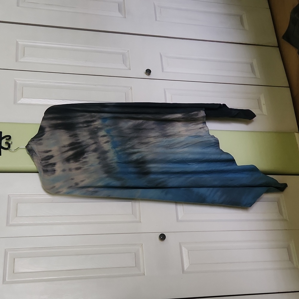 bleusalt 2 yard wrap shawl ruana  - blue and gray tie dye limited edition